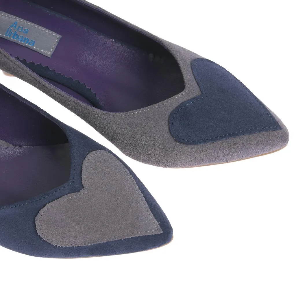 Ana Urbana Stockholm pantofi piele bleumarin-gri inima