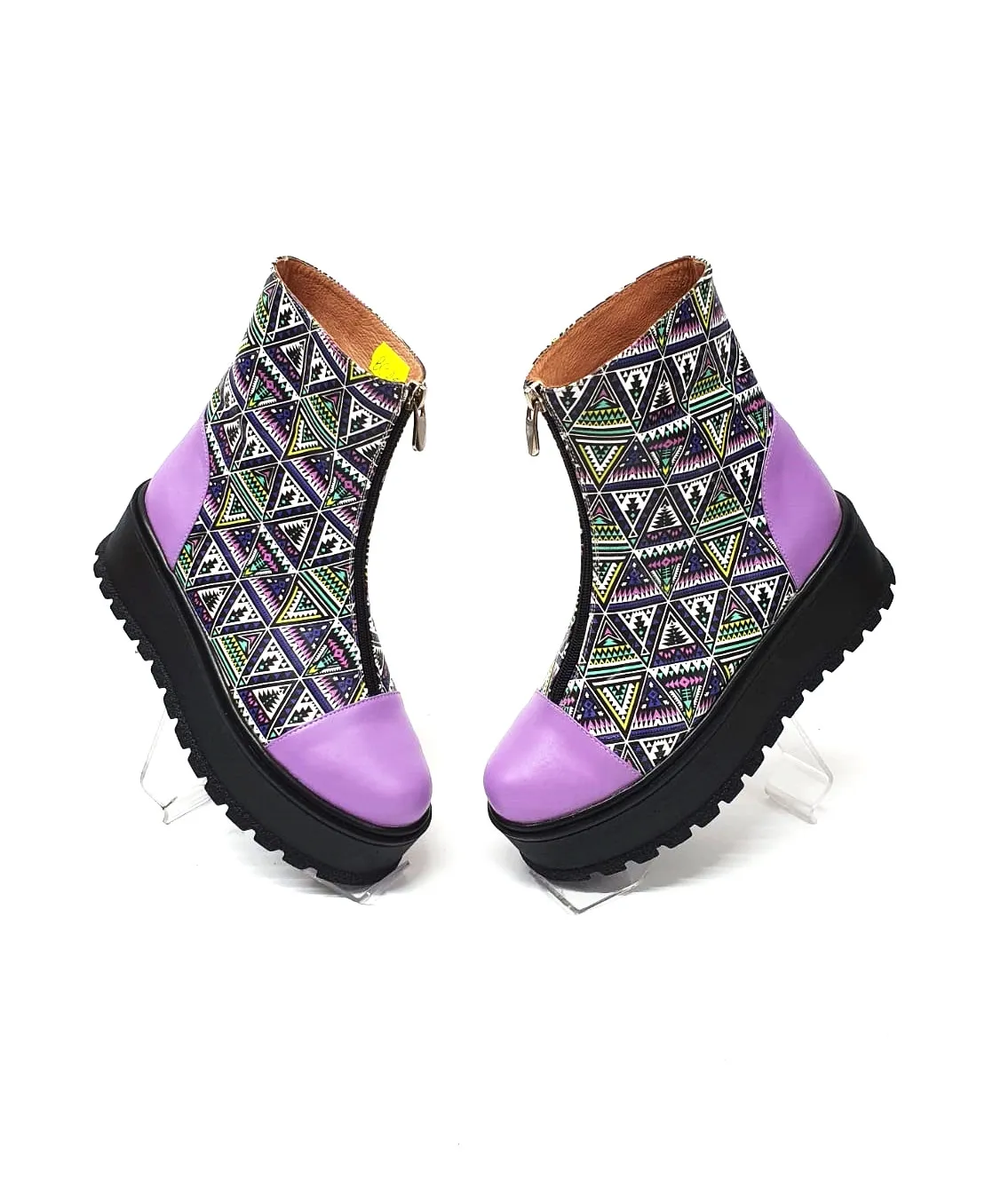 Catinca Shoes BC25 LT bocanci piele naturala lila triunghiuri