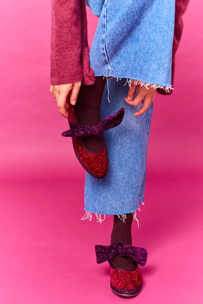 Flagelus Lyra Sylva Burgundy papuci visinii brodati