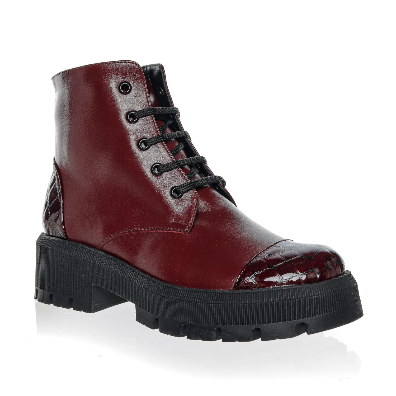 Bocanci dama piele naturala Catinca Shoes BC26 bordo box croco