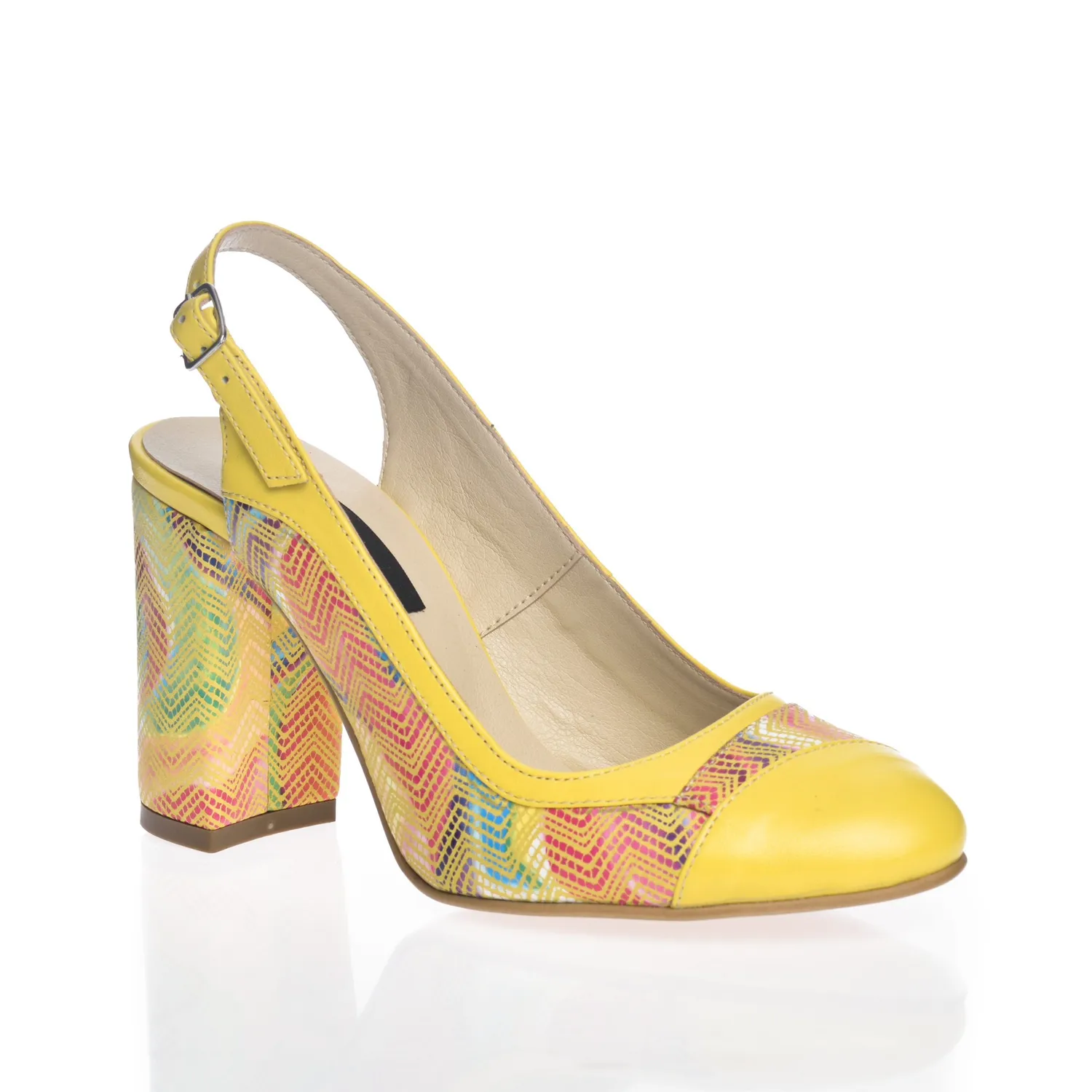 Catinca Shoes 891 GMZ sandale dama piele galben mozaic toc multicolor