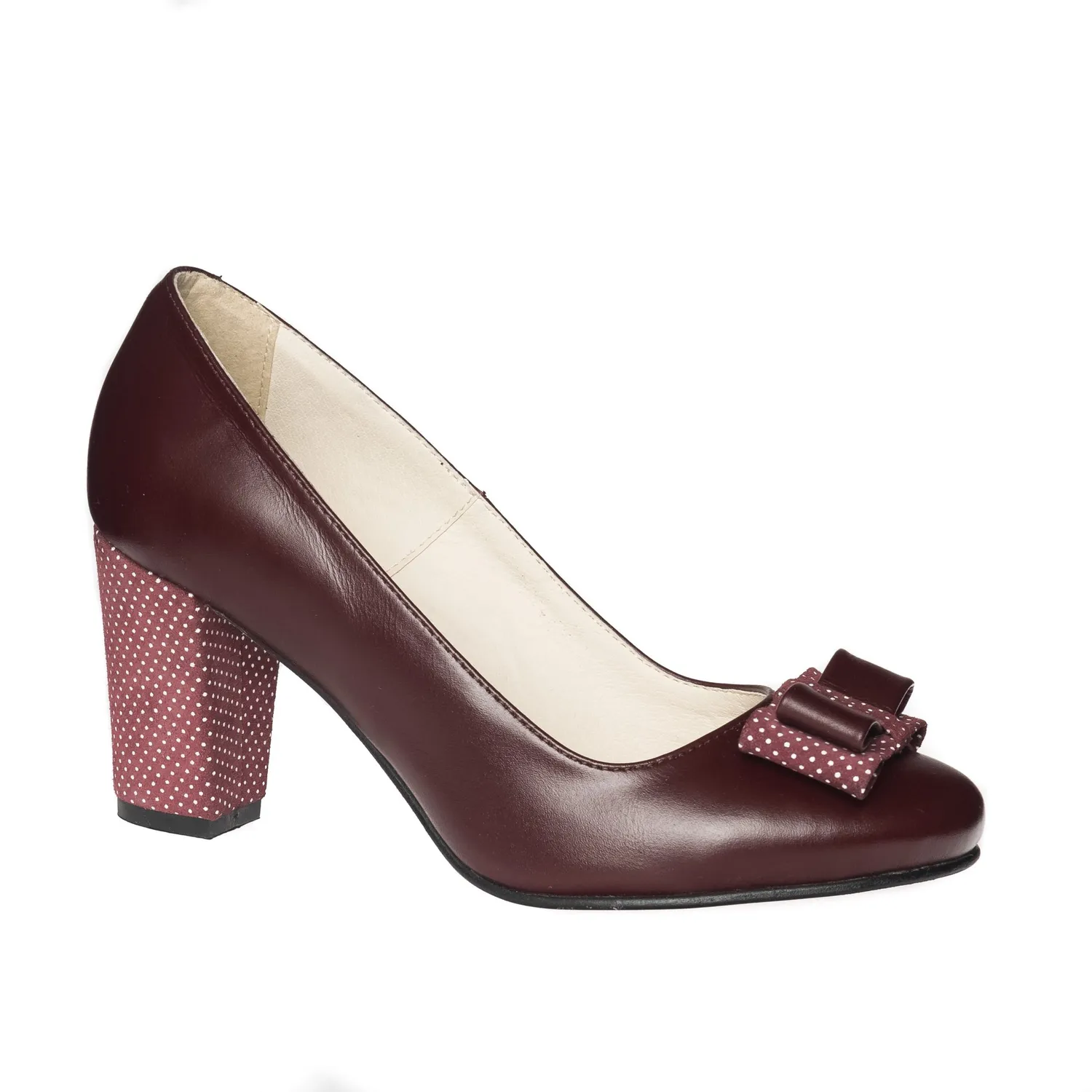 Catinca Shoes R5 BB pantofi damă piele naturală bordo buline