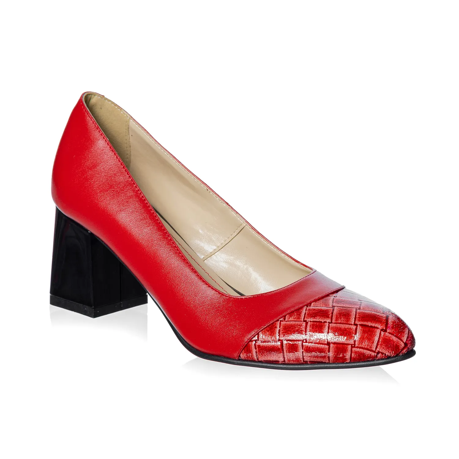 Catinca Shoes A3 RIR pantofi dama piele rosu impletit