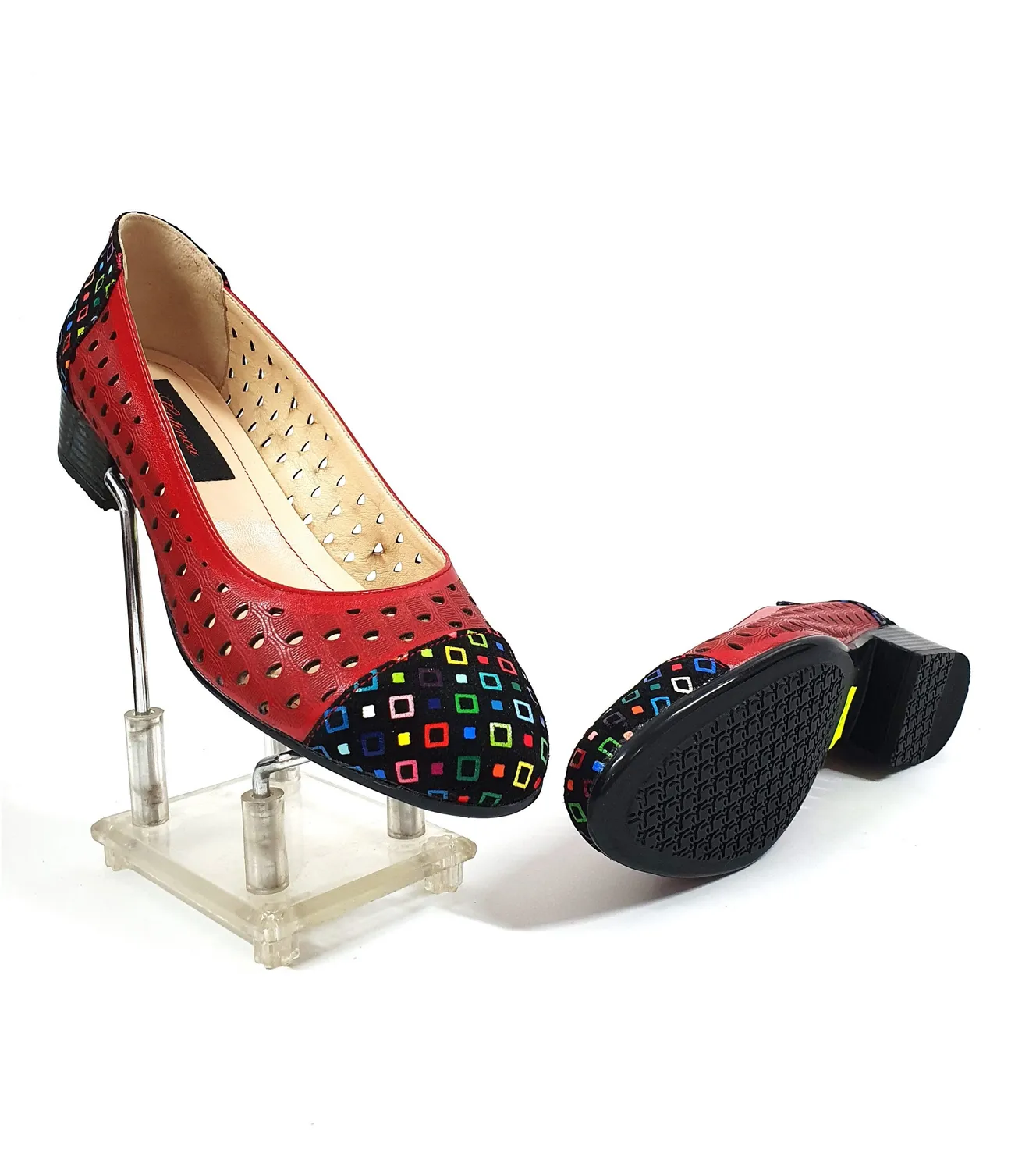 Catinca Shoes T11 RPC pantofi dama piele rosii perforati