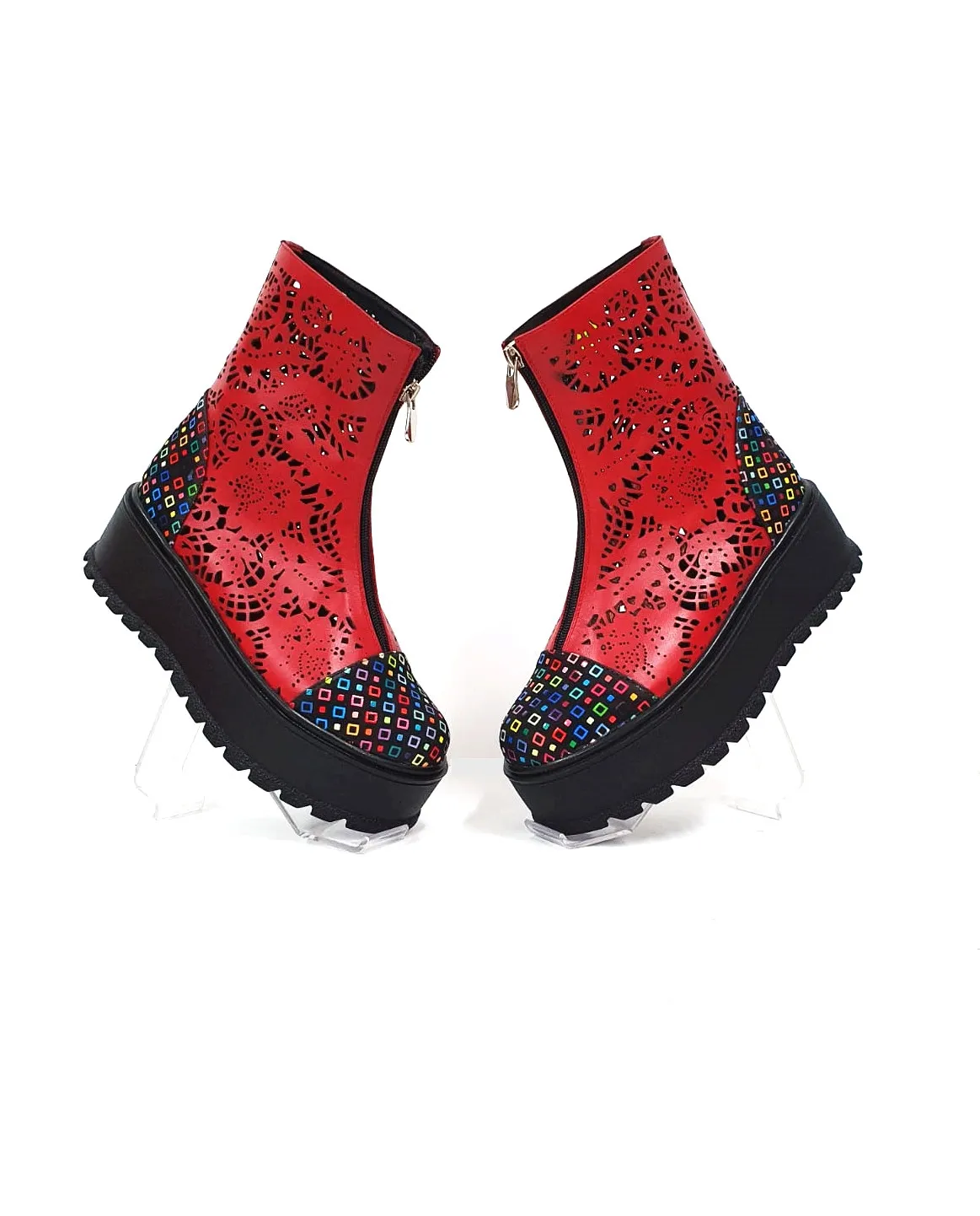 Catinca Shoes BV25 RPC bocanci vara piele rosu perforati