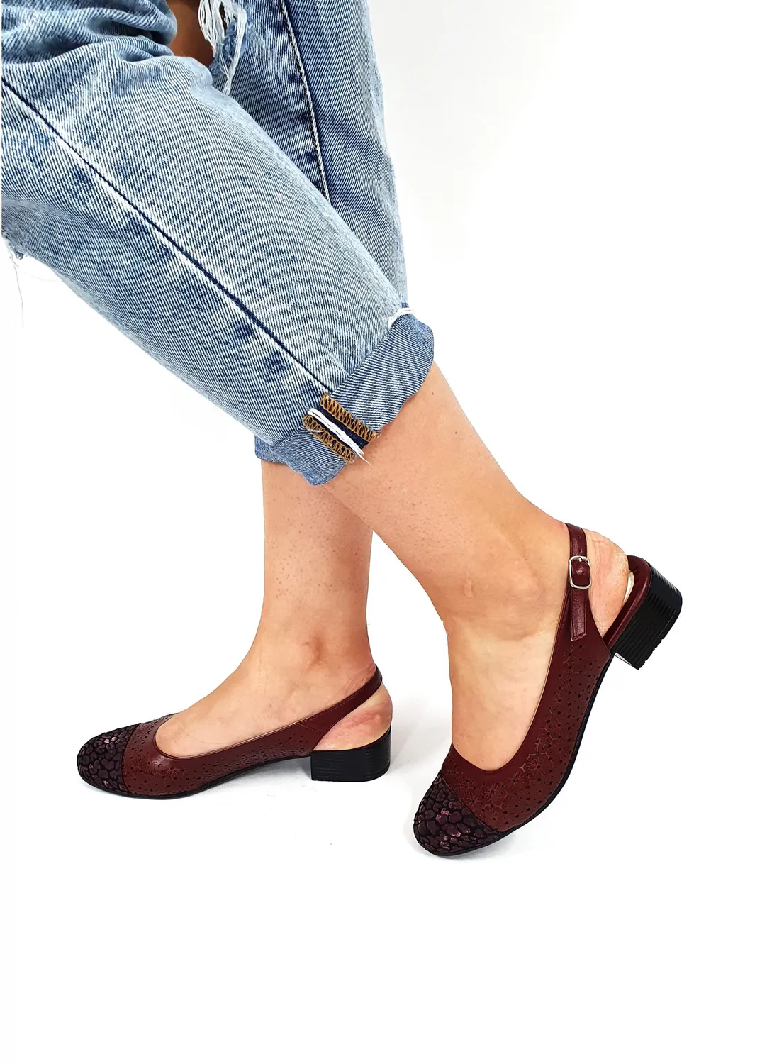 Catinca Shoes T16 BVP sandale piele bordo cu pietricele