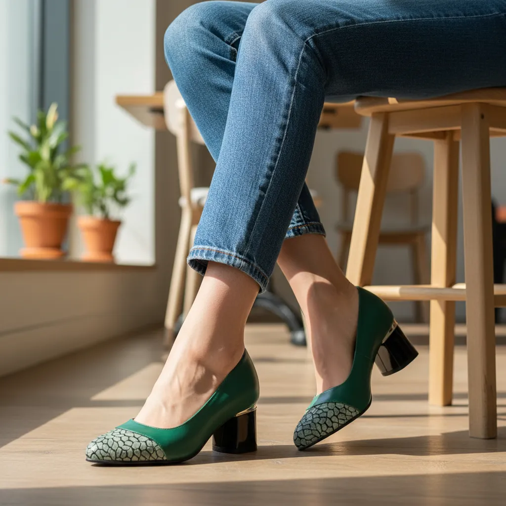Catinca Shoes A73 VPV pantofi piele naturala verde pietre