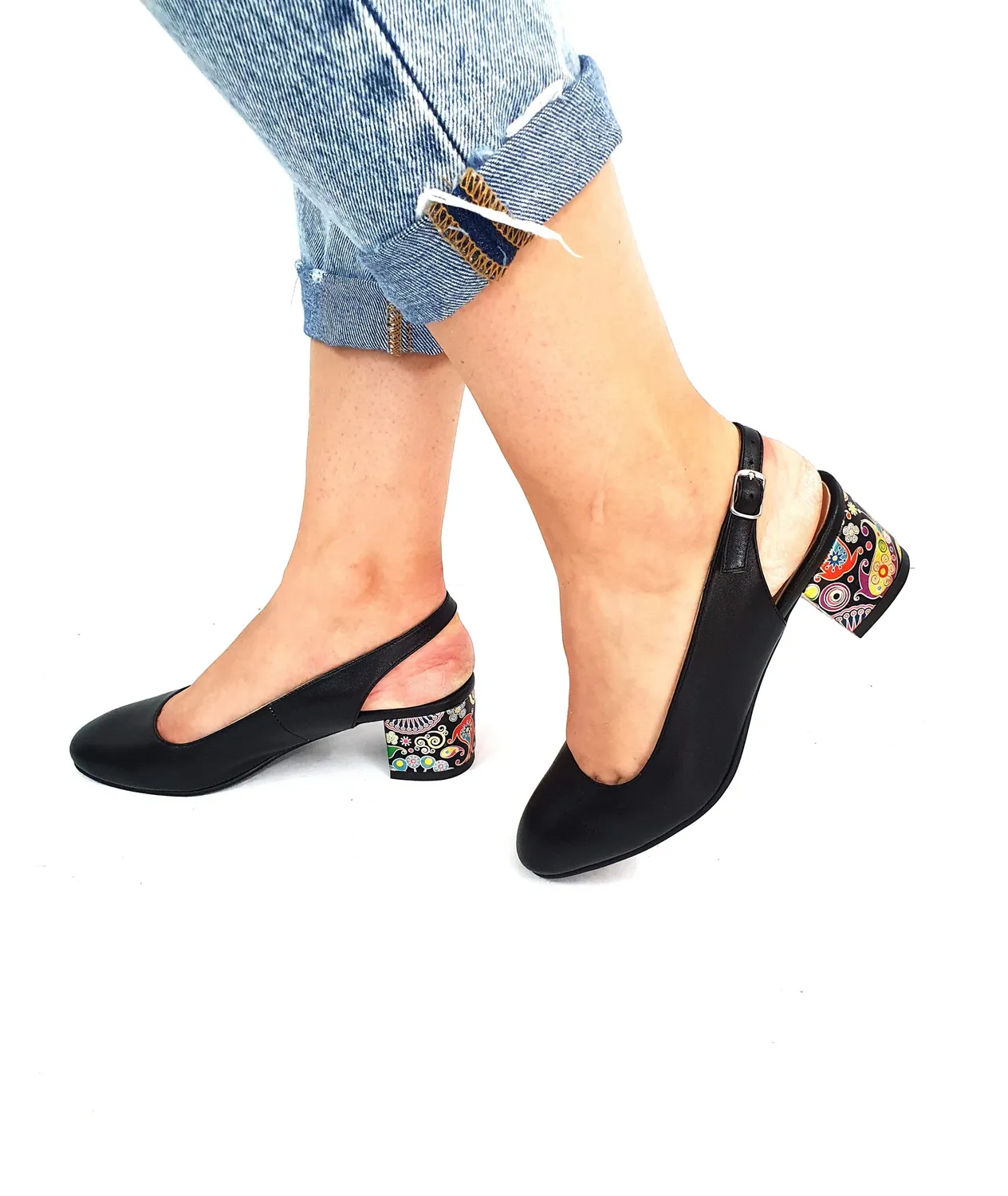 Catinca Shoes A77 NBP sandale dama piele negru paun