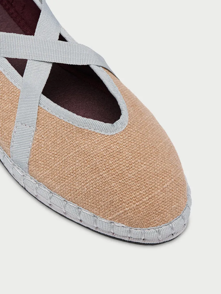 Flagelus Ribbon Linen Grey pantofi in maro