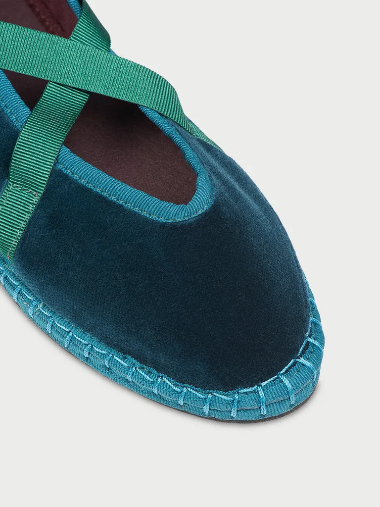 Flagelus Eichiro Velvet Ribbon slipper verde petrol catifea
