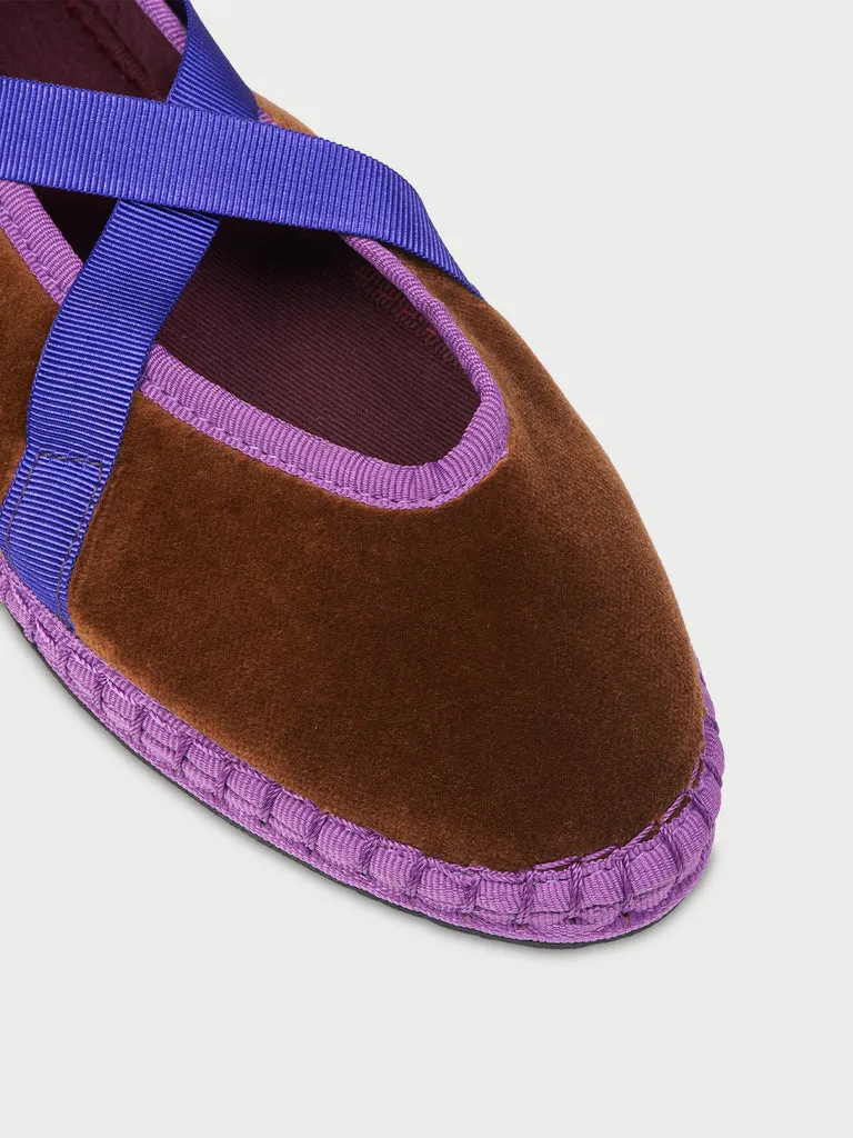 Flagelus Eichiro Velvet Ribbon slippers maro catifea