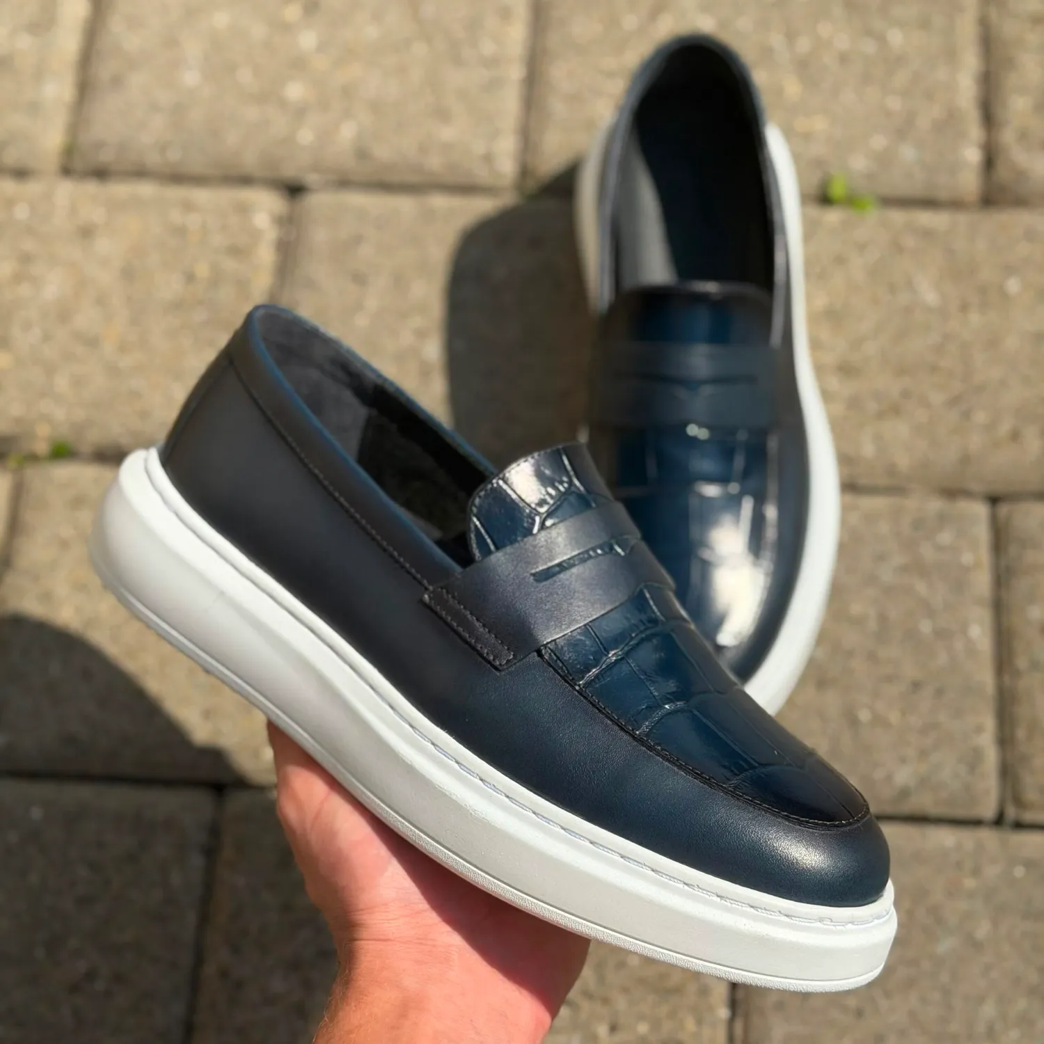 Lucas Shoes Ezra loafers blue croc piele bărbați