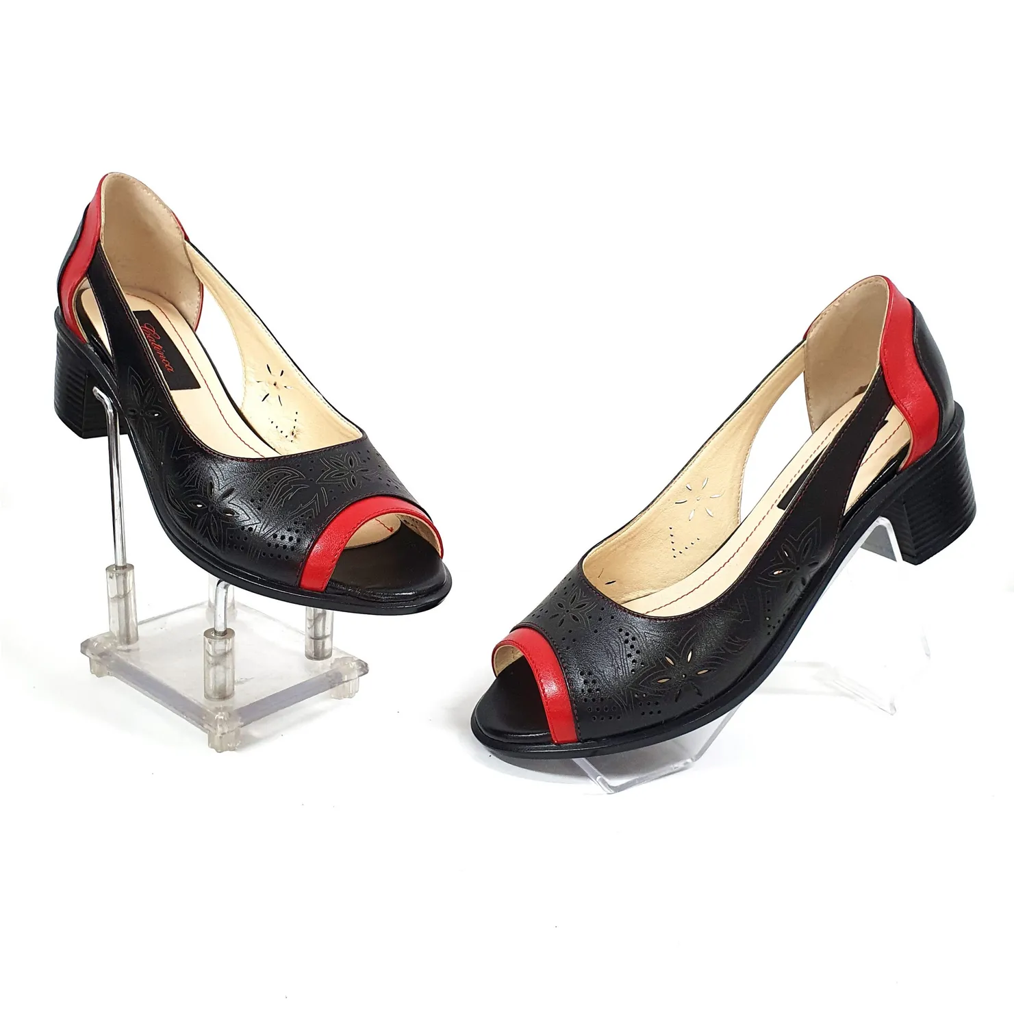 Catinca Shoes T1 NR sandale dama piele negru rosu