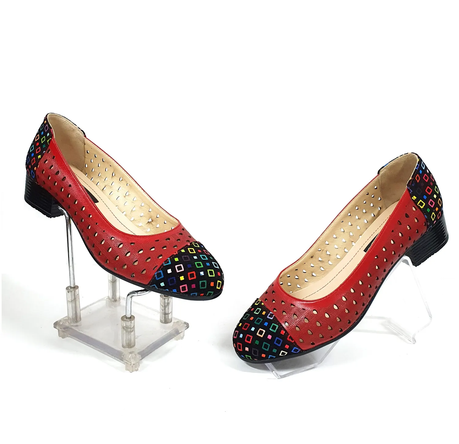 Catinca Shoes T11 RPC pantofi dama piele rosii perforati