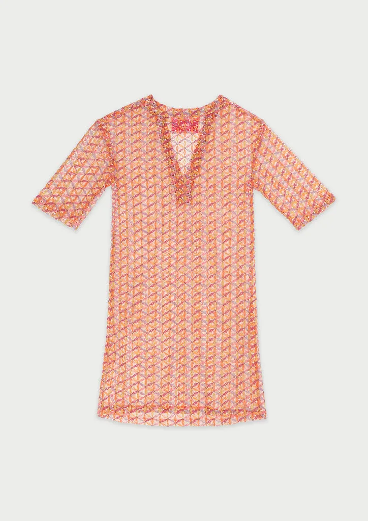 Flagelus Shan Yu caftan scurt multicolor muselina