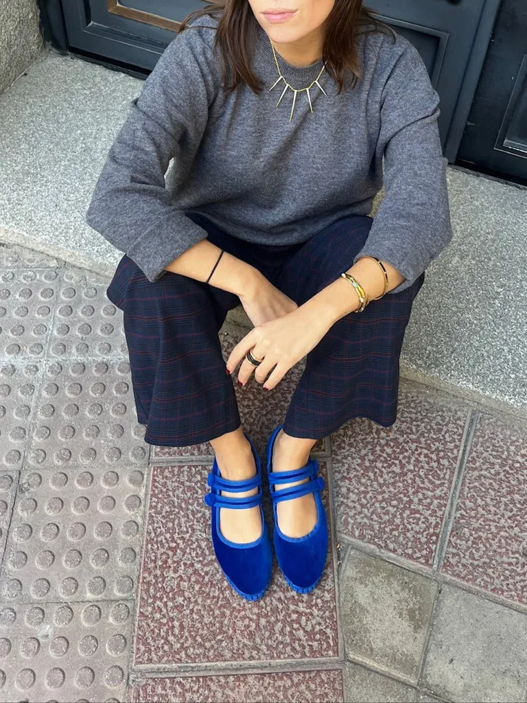 Flagelus Antoine Blue pantofi mary jane bleumarin catifea