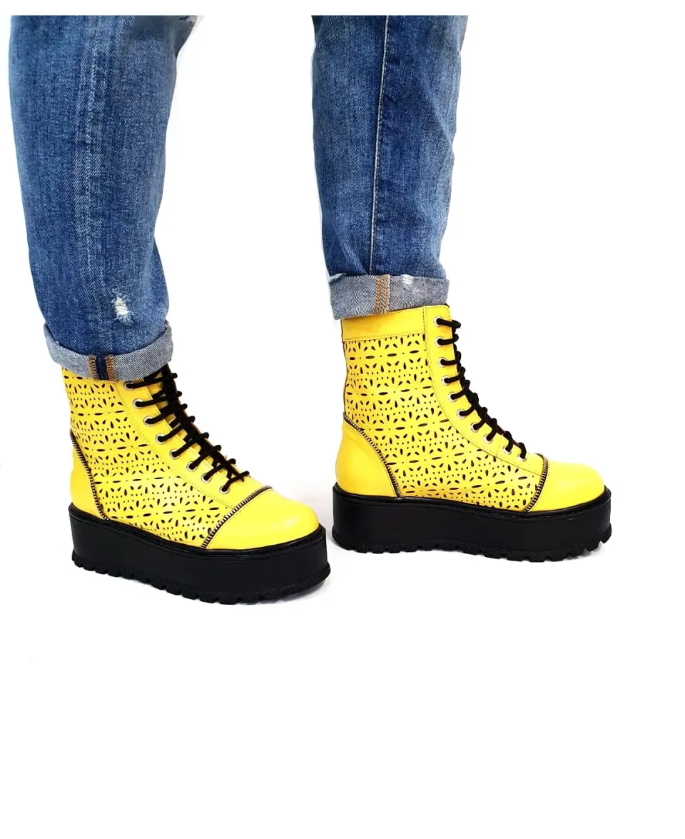 Catinca Shoes BV31 GA bocanci vara piele galben perforat