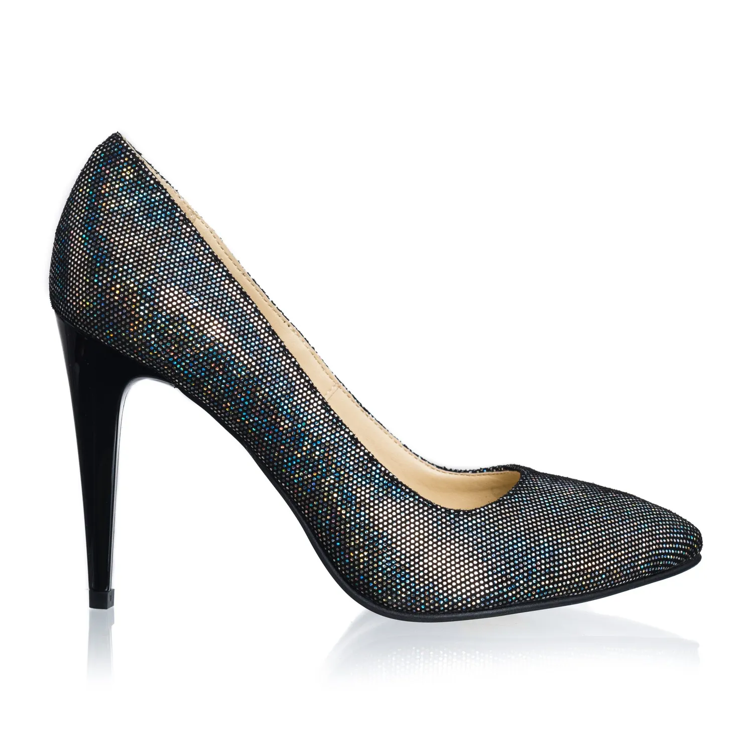 Catinca Shoes 2691 pantofi stiletto piele negru sclipici
