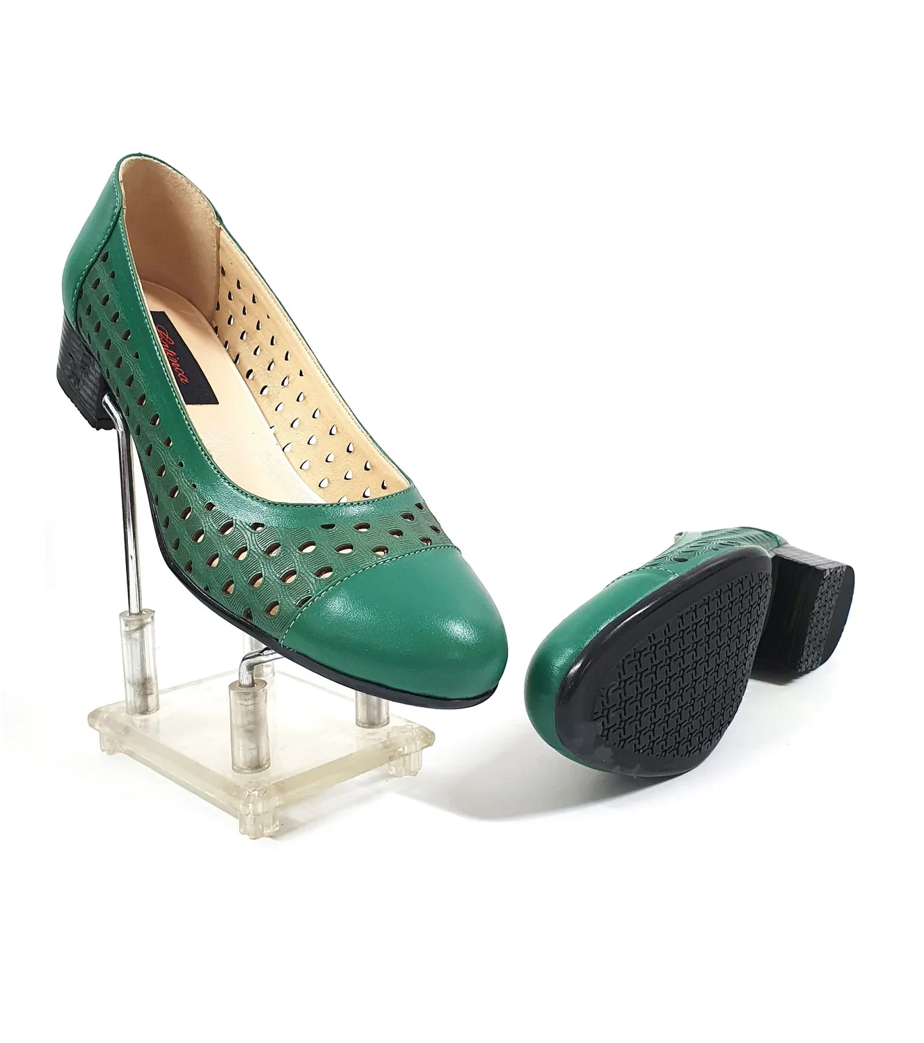 Catinca Shoes T11 V pantofi dama piele verde perforati