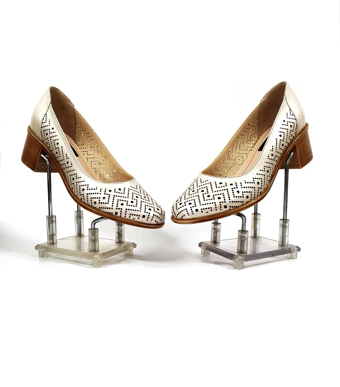 Catinca Shoes T14 BJS pantofi piele bej sidef perforati