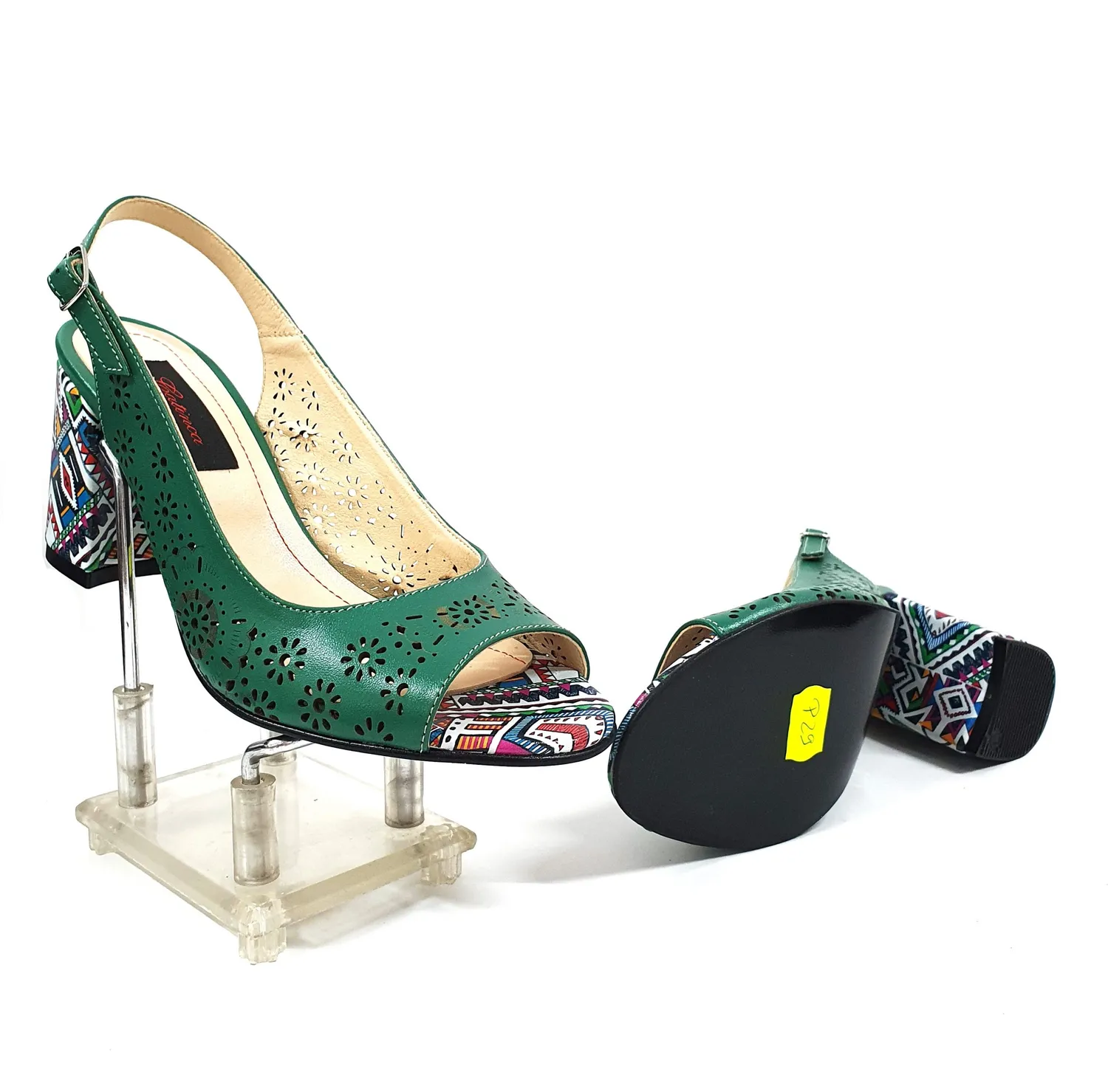 Catinca Shoes P29 sandale dama piele verde toc traditional