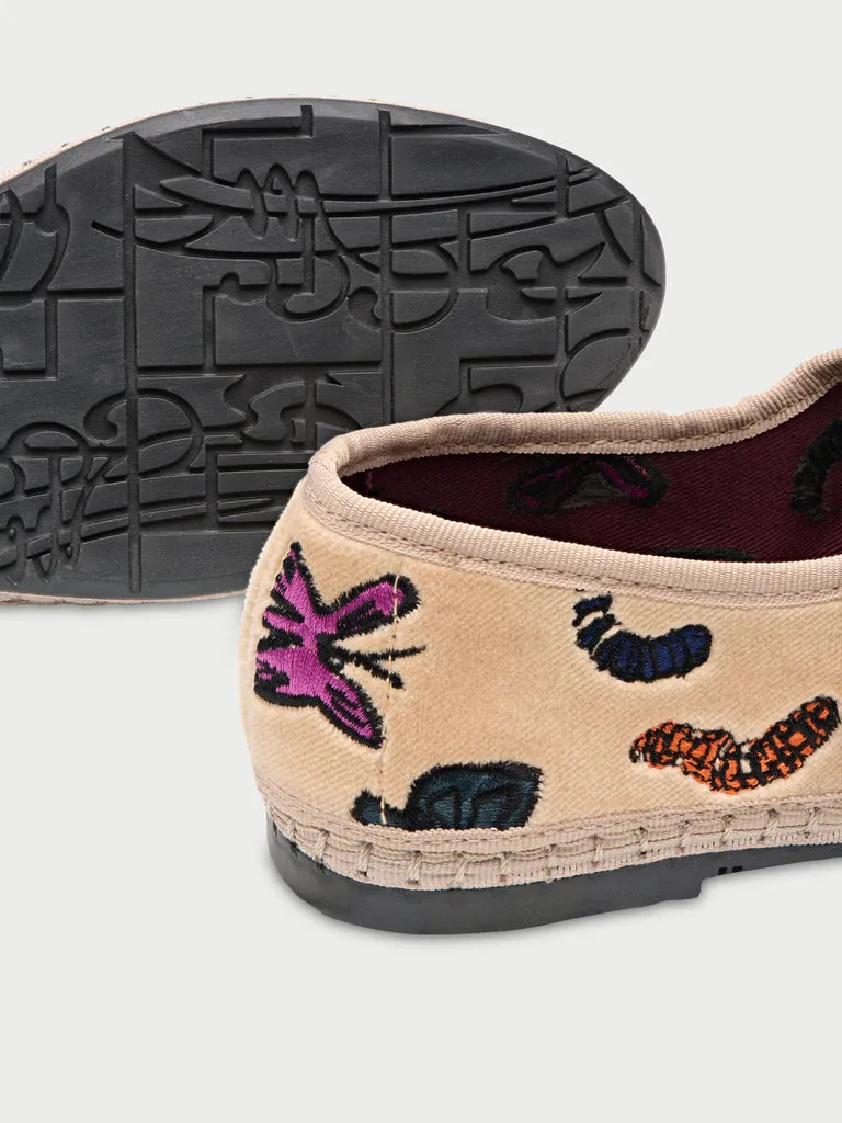 Flagelus Butterflies & Caterpillars pantofi bej catifea