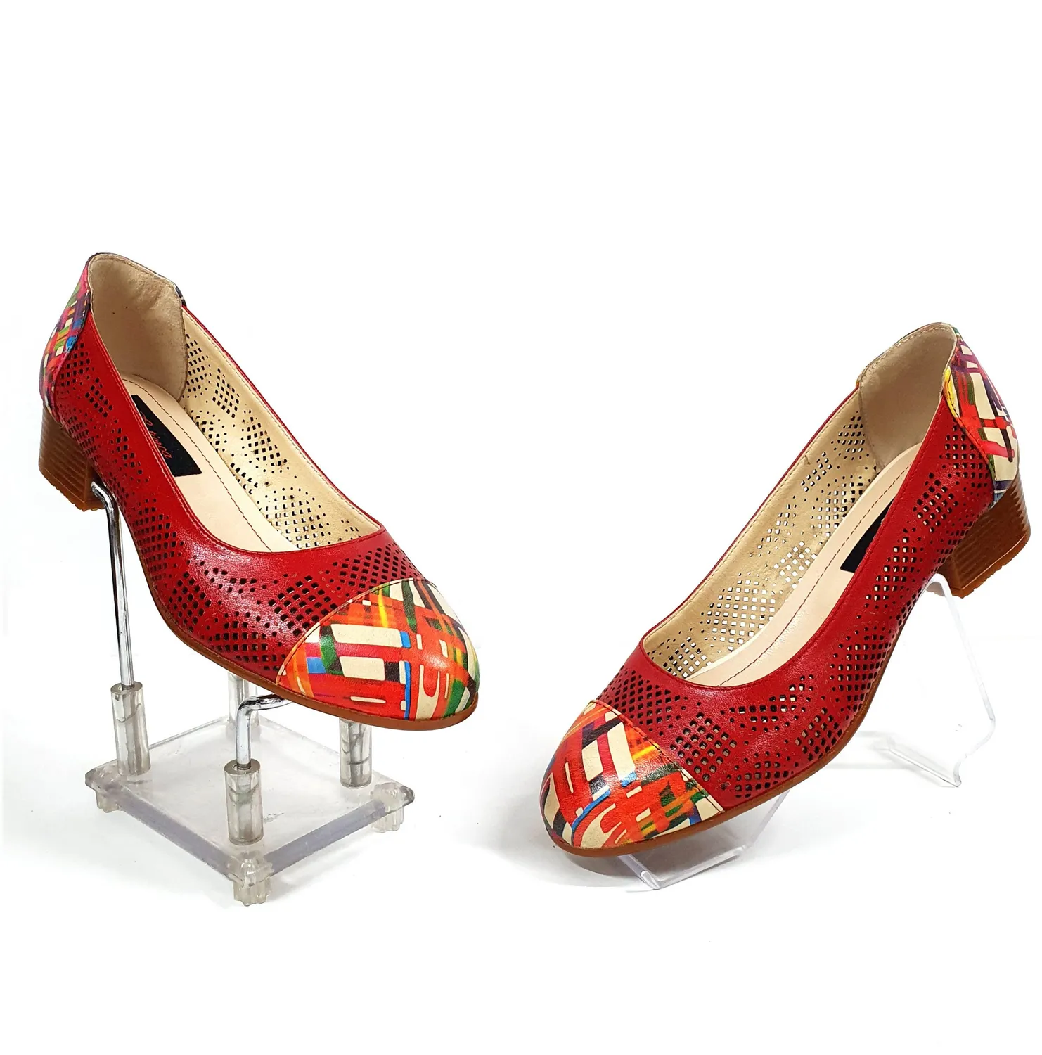 Catinca Shoes T12 RLC pantofi dama rosii linii colorate