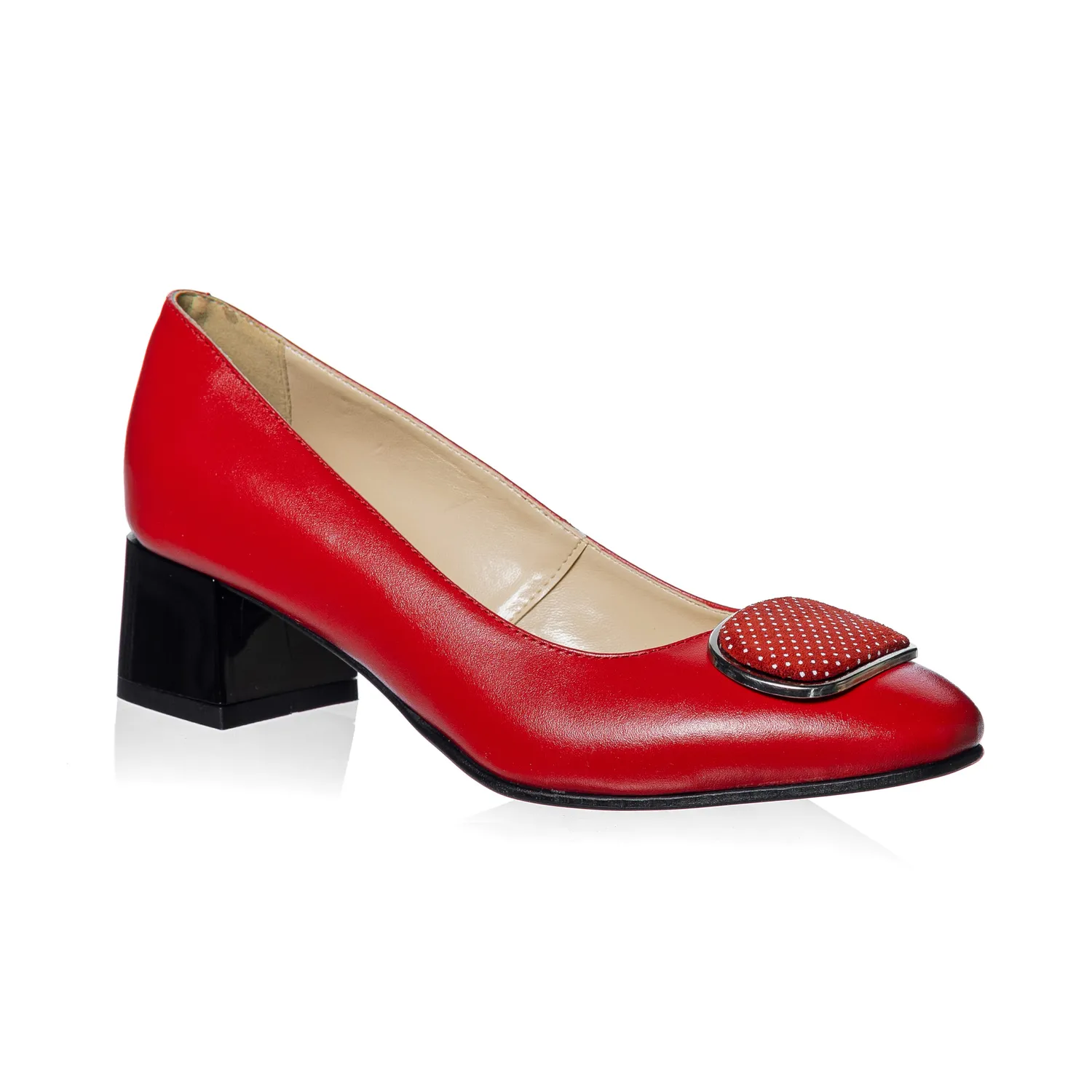 Catinca Shoes A21 RBPA pantofi piele rosu buline albe