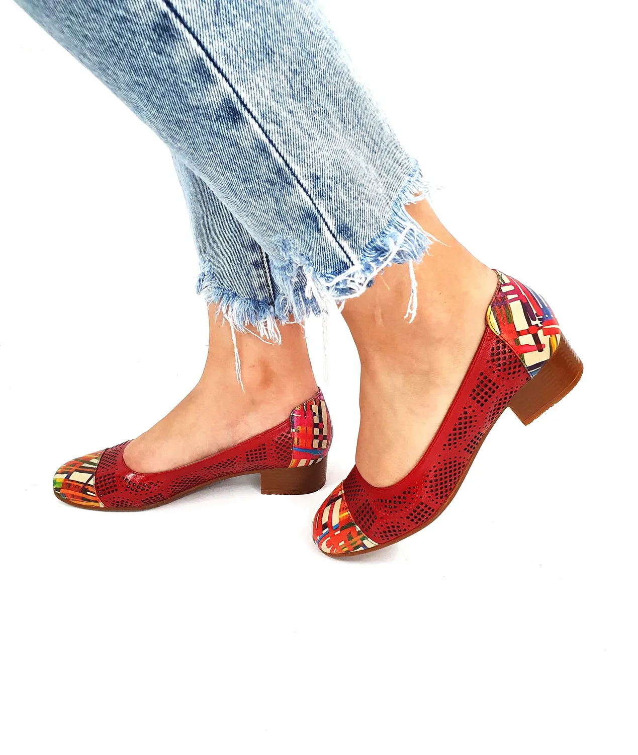 Catinca Shoes T12 RLC pantofi dama rosii linii colorate