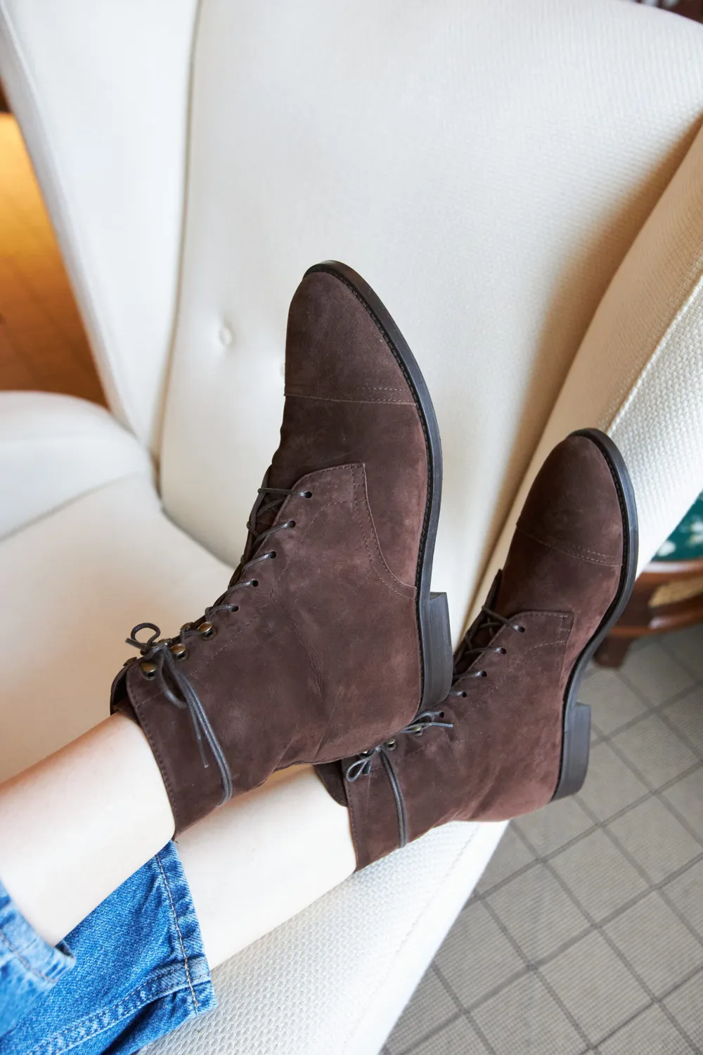 Cecilia Bringheli Eva Dark Brown botine piele intoarsa maro