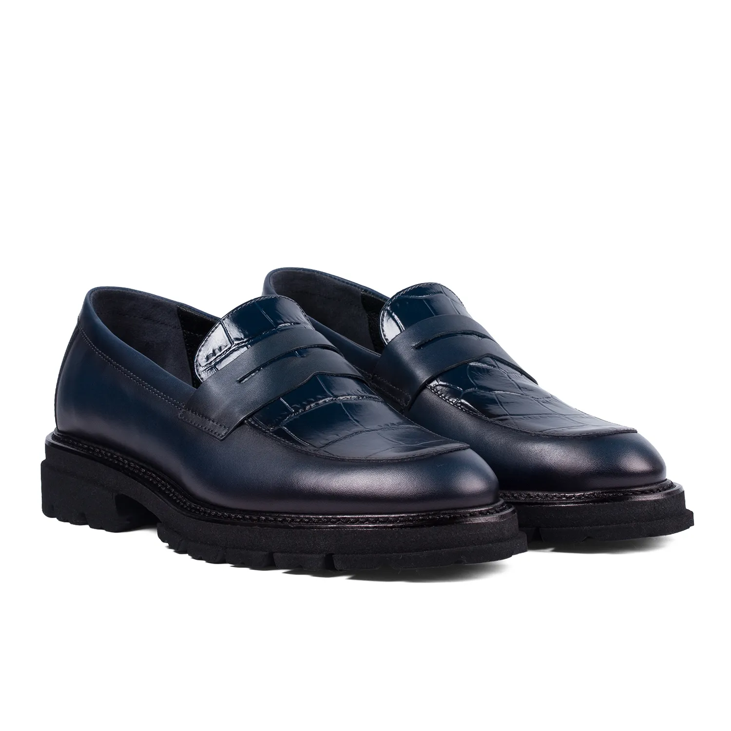 Mocasini Lucas Shoes Ezra Ukr Croco Blue piele