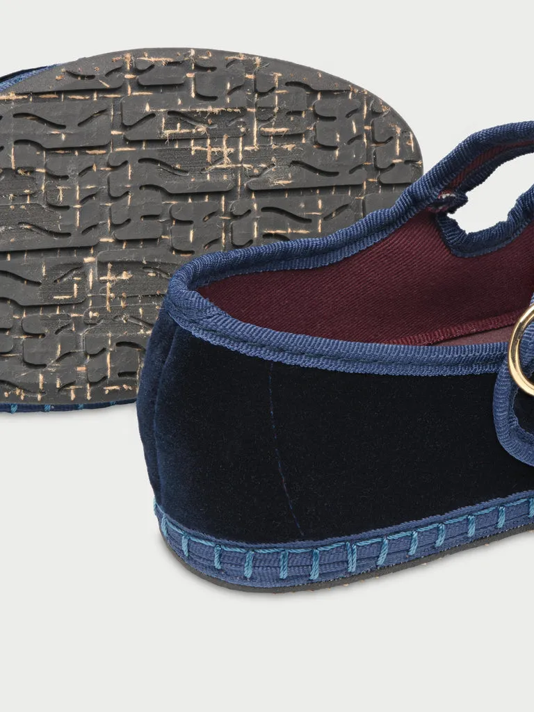 Flagelus Matilda Navy pantofi Mary Jane catifea