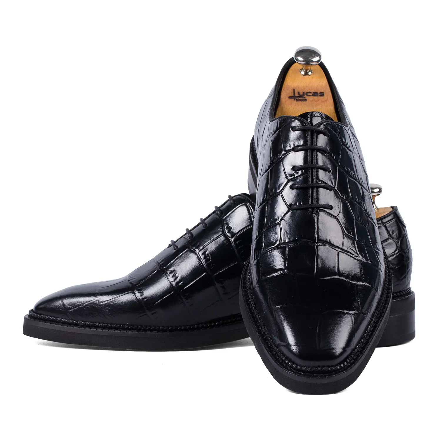 Lucas Shoes 725 Ukr Croco Negru pantofi piele