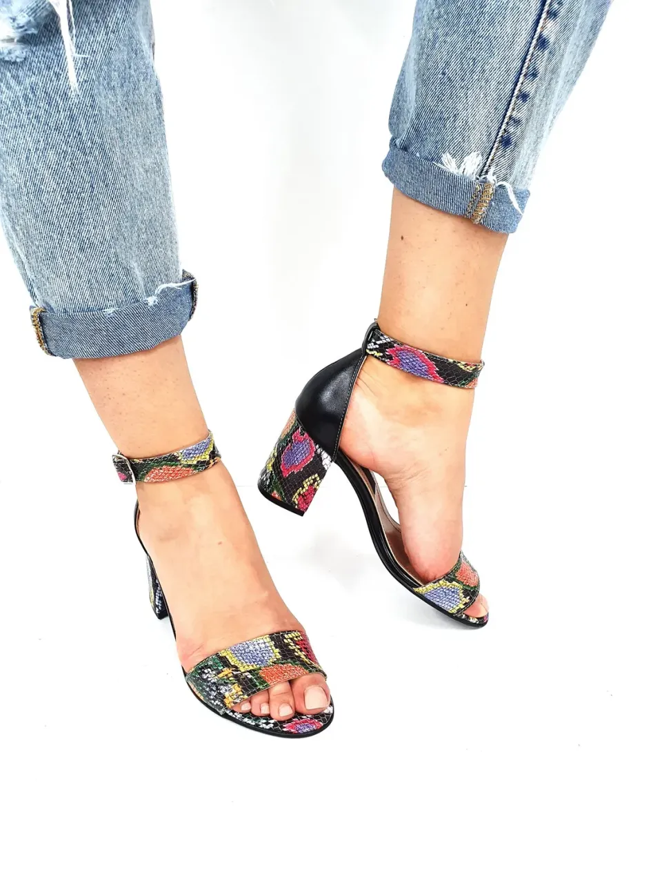 Catinca Shoes S10 NSR sandale damă piele negru șarpe roșu