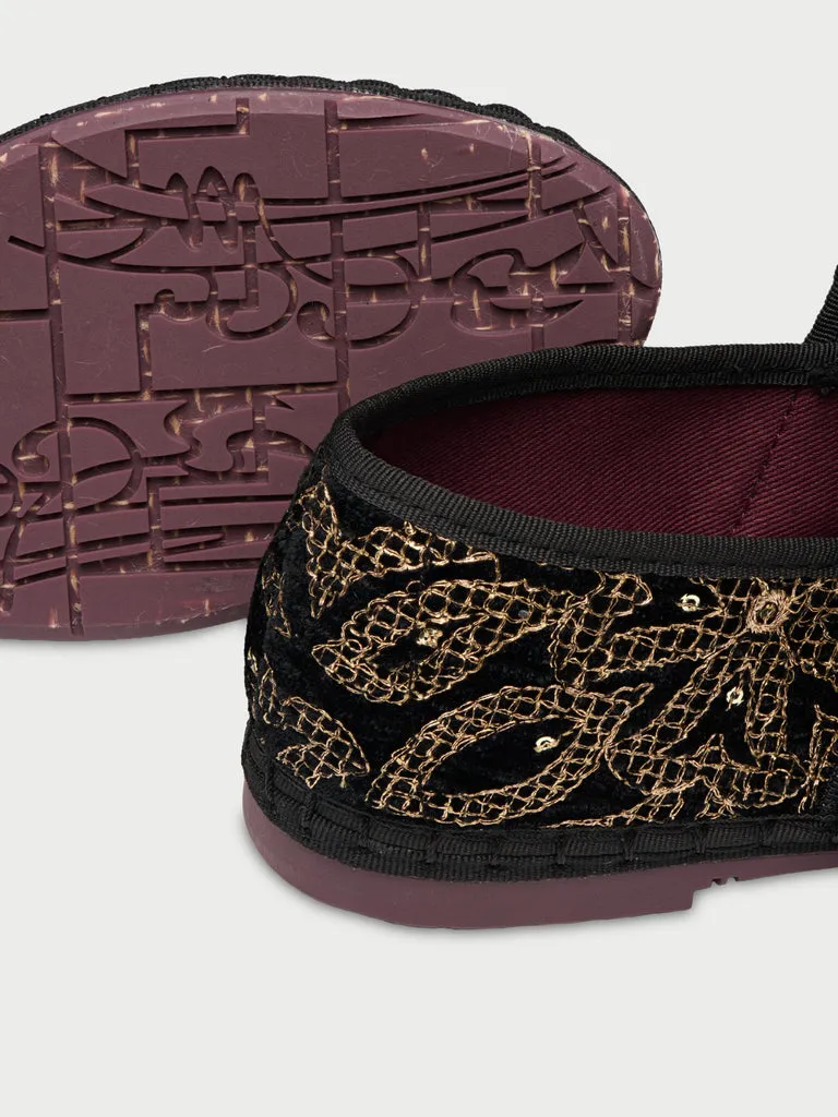 Flagelus Sophie Bloom Gold pantofi negri catifea