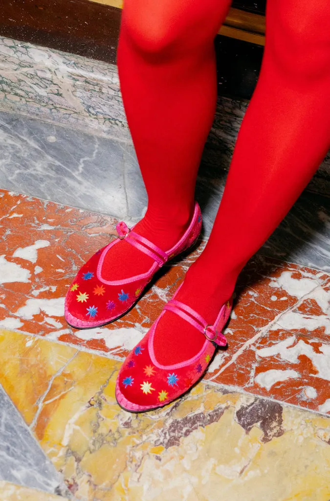 Flagelus Royal Stardust Red pantofi roșii catifea