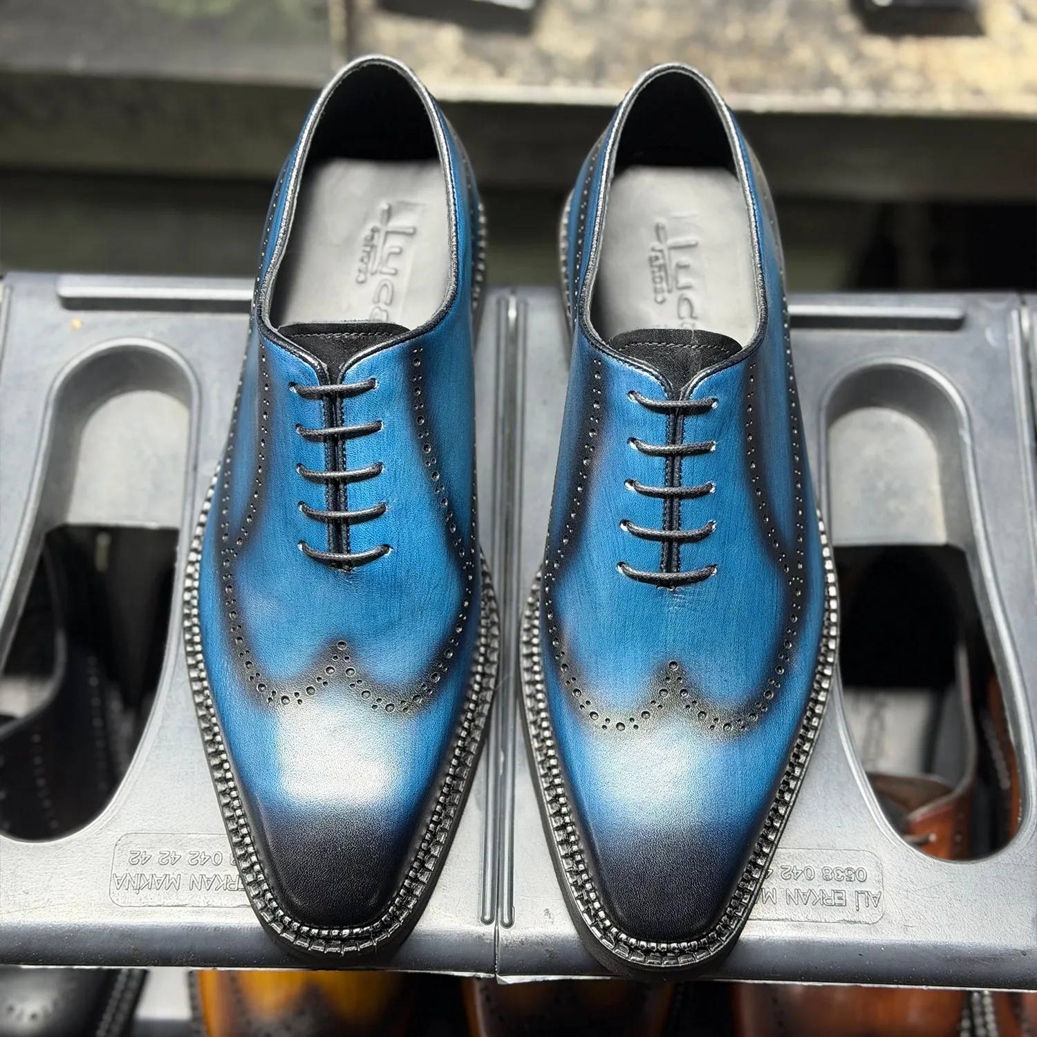 Lucas Shoes Elegant 906 pantofi barbati azurro patina piele
