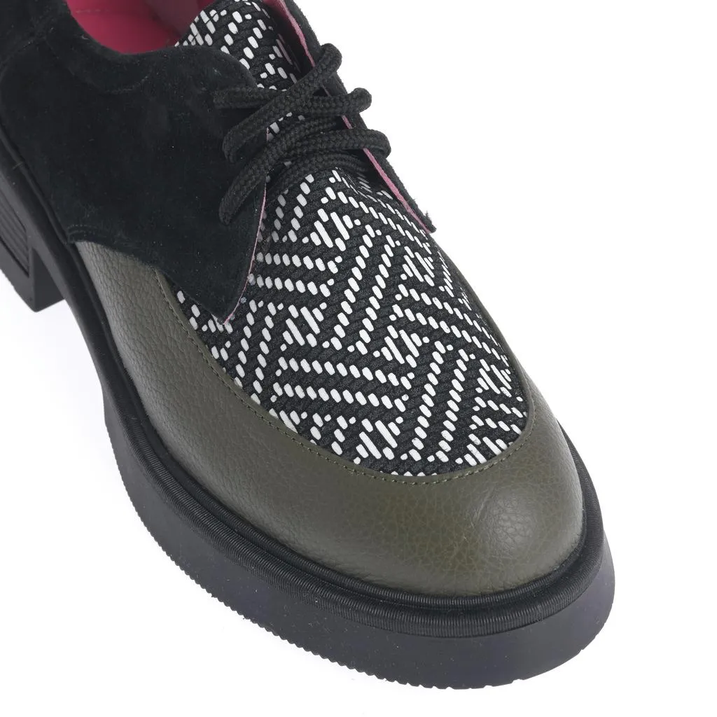 Ana Urbana Shoes Sabina pantofi negru-verde piele