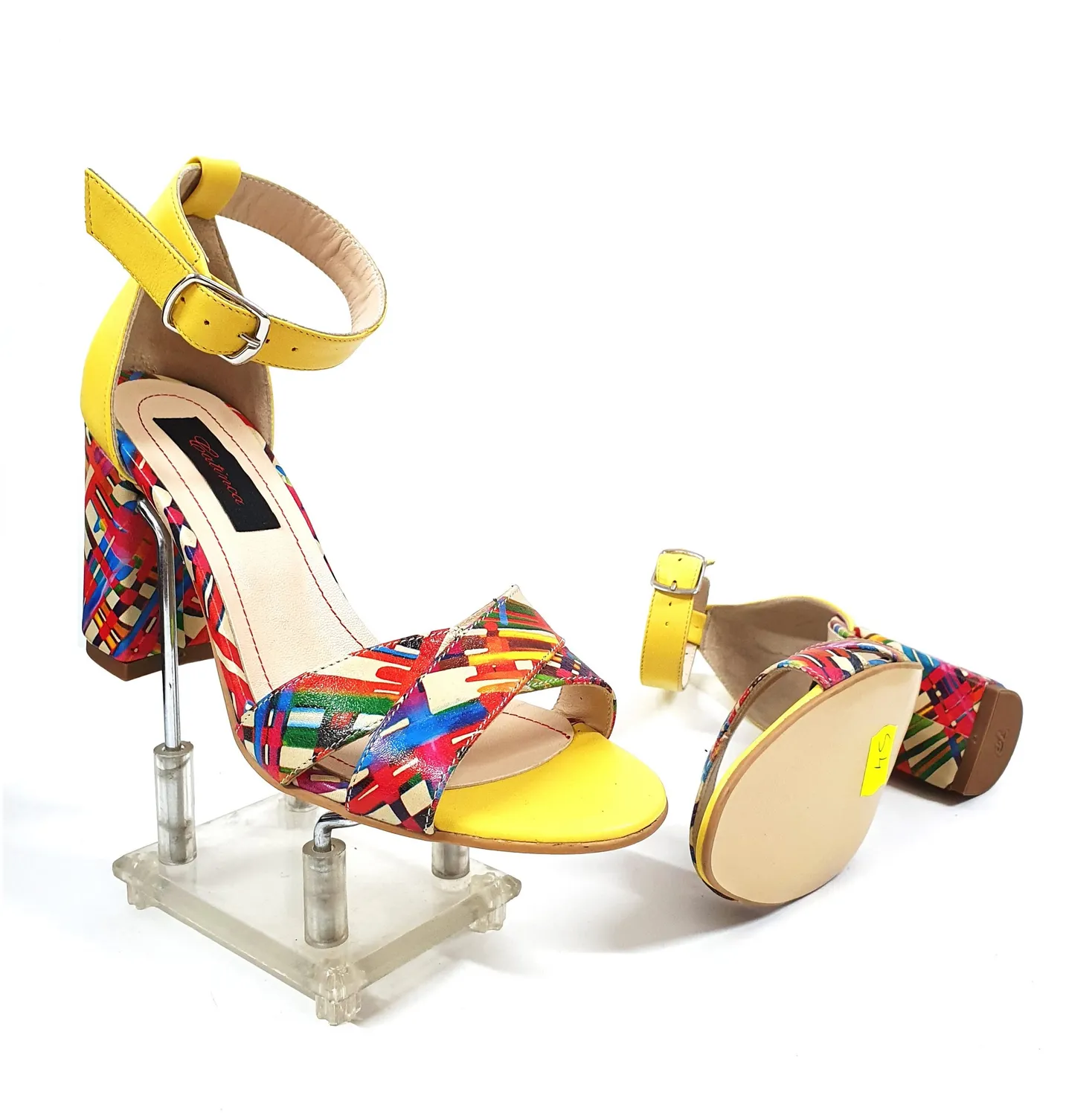 Catinca Shoes S4 GLC sandale piele galben cu linii colorate