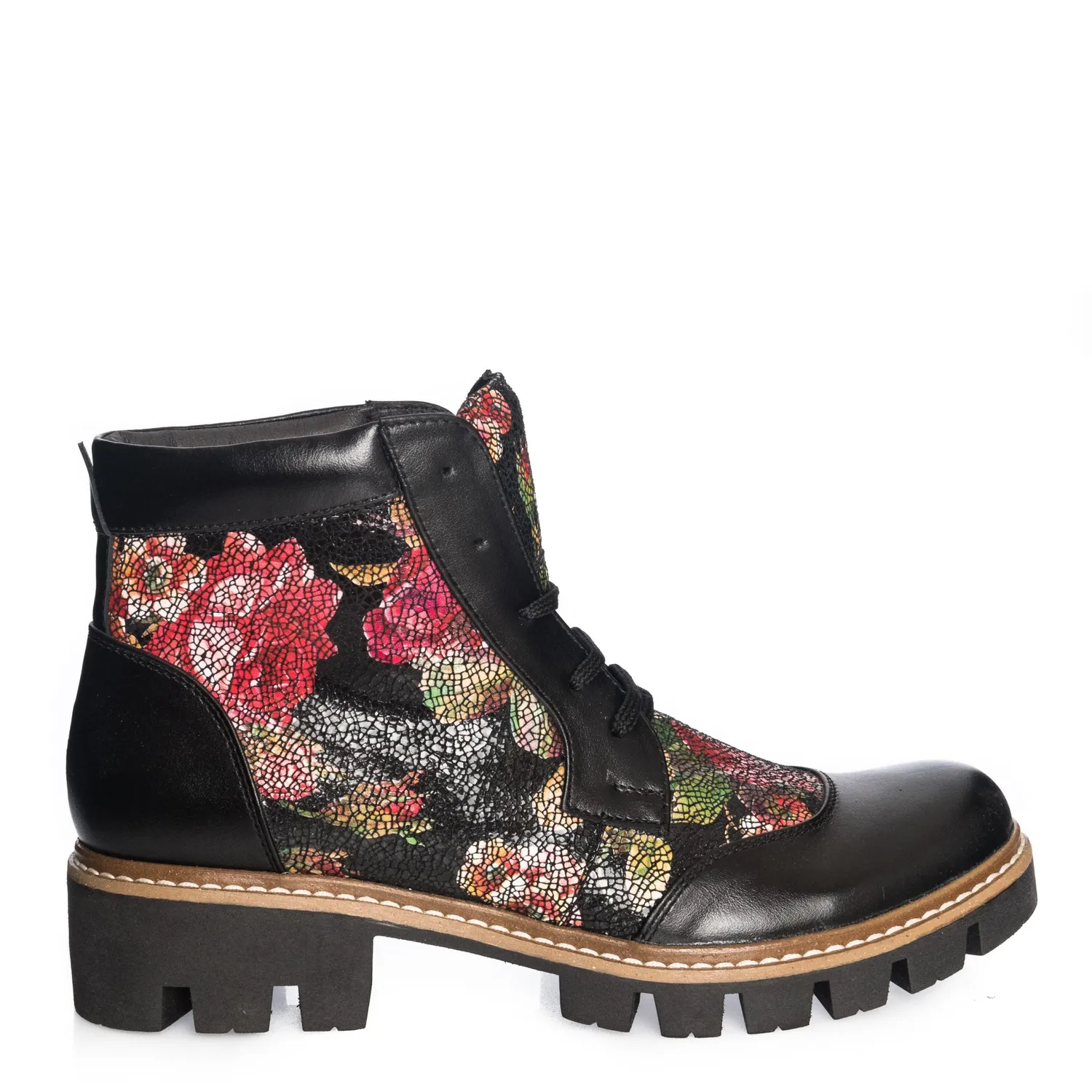 Catinca Shoes G28 NBF bocanci damă piele negru cu flori