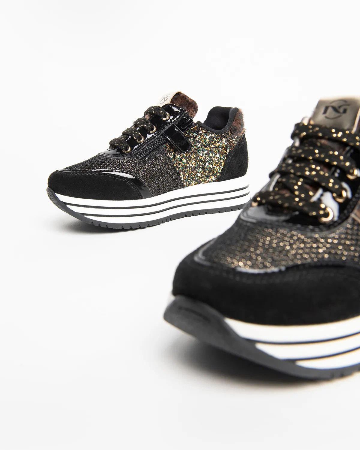 NeroGiardini Sneakers Fete Piele Intoarsa Glitter