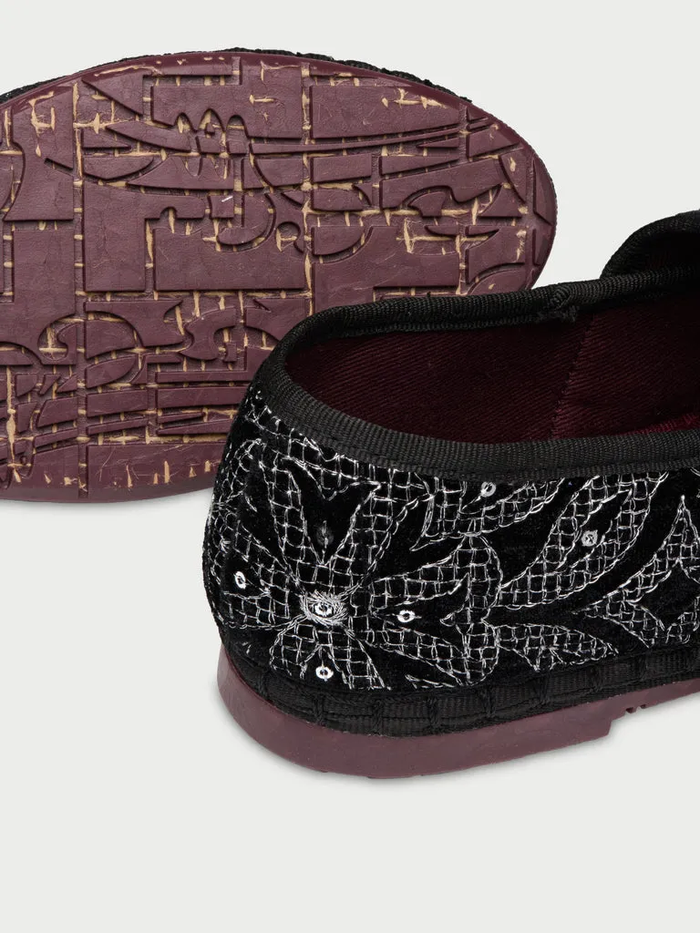 Flagelus Sophie Bloom Silver pantofi negri catifea