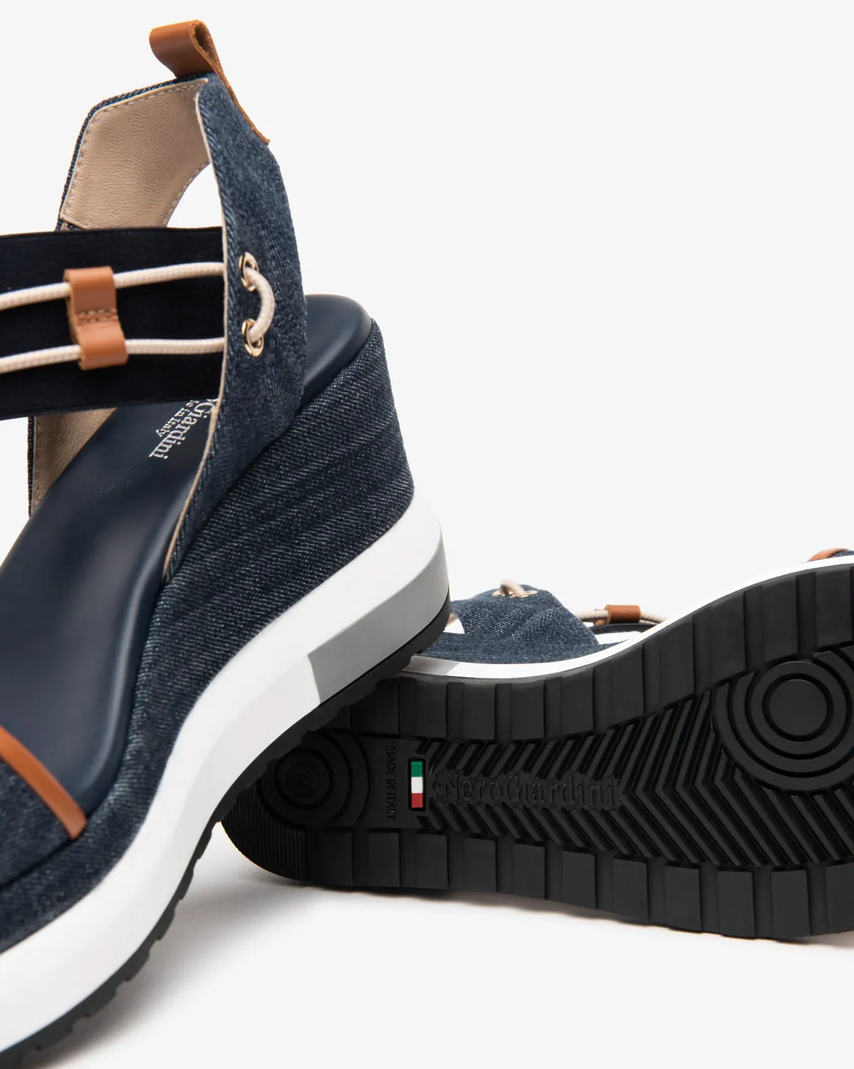 NeroGiardini sandale dama piele denim platforma 8 cm