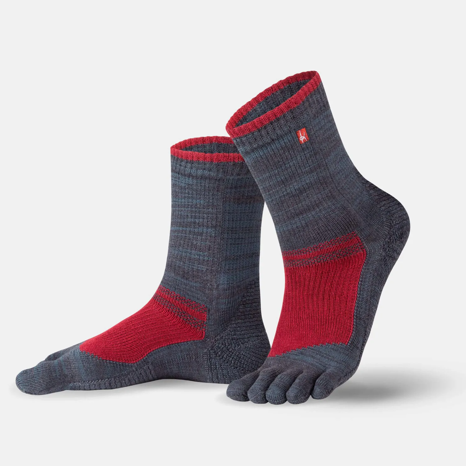 Bär Outdoor Hiking Toe șosete cu degete gri-roșu amortizate