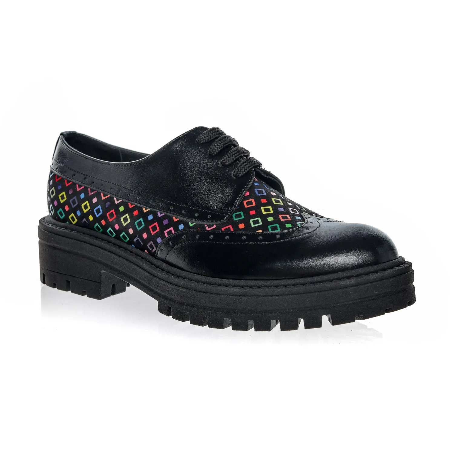 Catinca Shoes G9 NPC pantofi piele negru cu patrătele