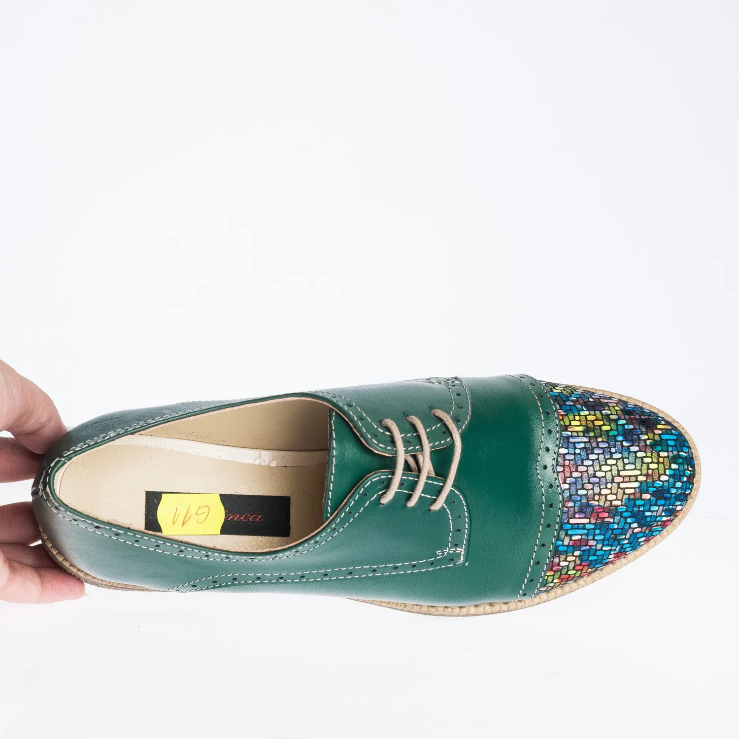 Pantofi dama piele naturala Catinca Shoes G11 verde mozaic
