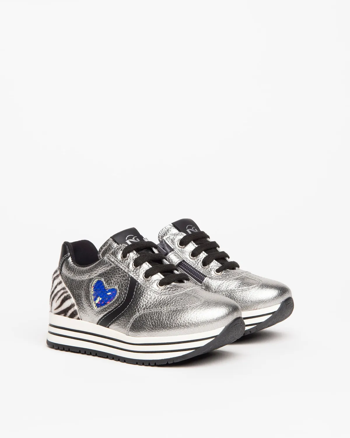 NeroGiardini Junior sneakers piele fete cu inimă paiete