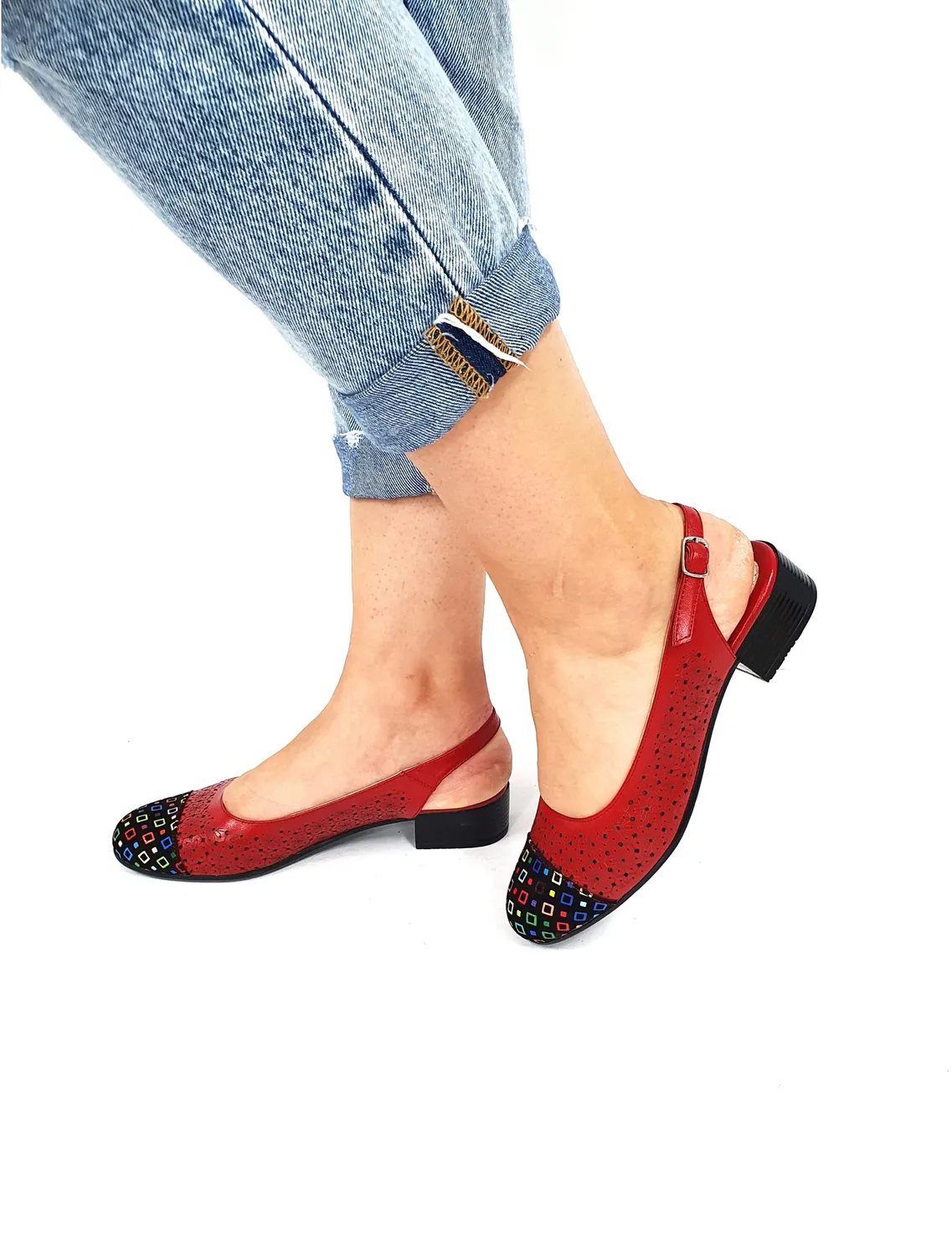Catinca Shoes T16 RVPC sandale piele rosu patratele