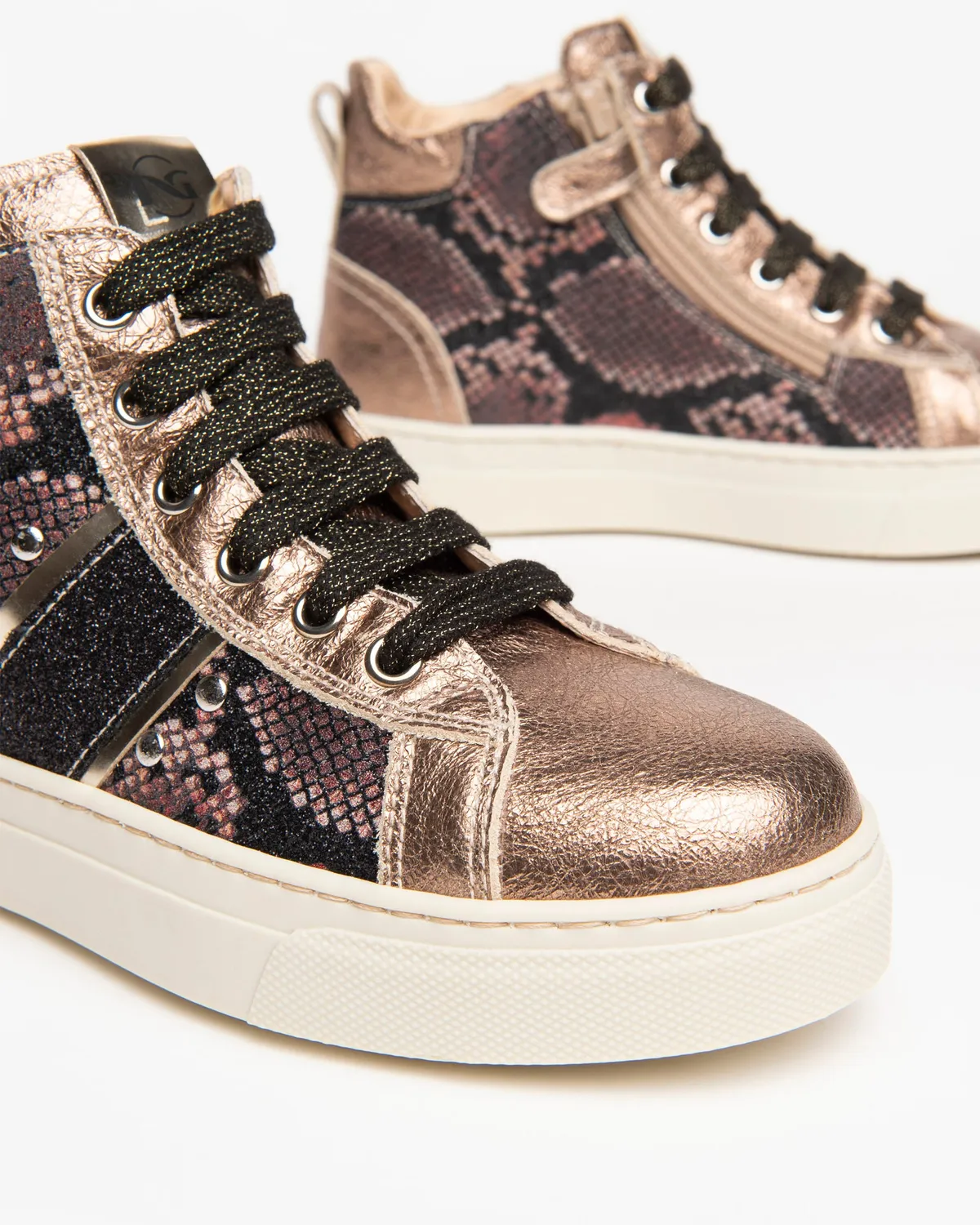 NeroGiardini sneakers fete piele animal print cu fermoar