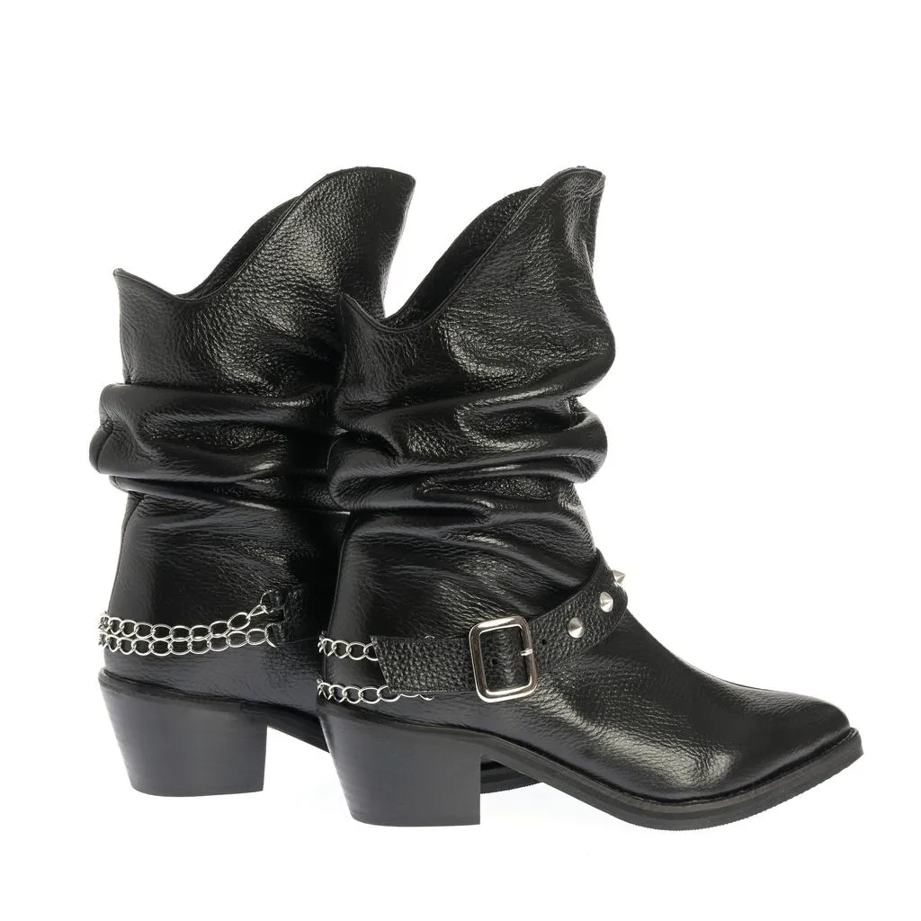 Ana Urbana Shoes Janis ciocate negre piele toc gros